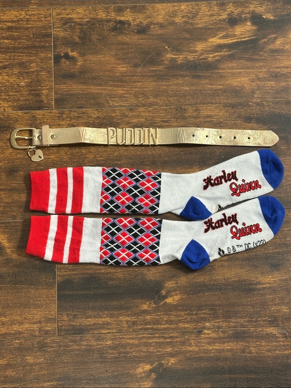 🃏 Harley Quinn PUDDIN Gold Choker + Socks DC Suicide Squad ❤️